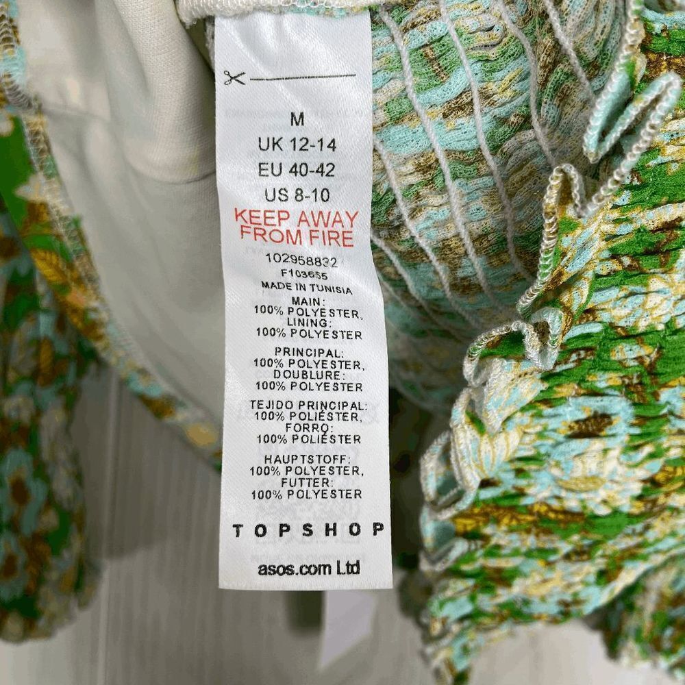 Topshop Chic Voluminous Sleeves Blouse Green Multi Size Medium - Picture 7 of 8